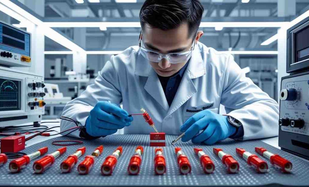 Technician testing NTC Thermistor Temperature Sensors at ZENTRIAD’s quality control laboratory