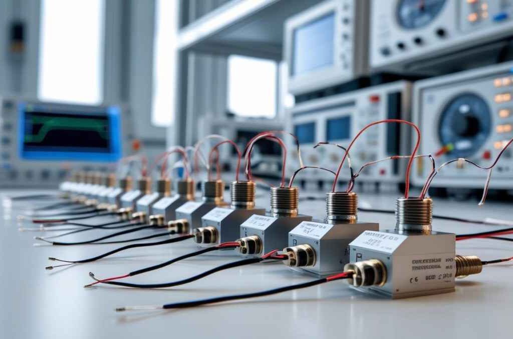 High-precision NTC Thermistor Temperature Sensors by ZENTRIAD undergoing quality testing in a modern laboratory