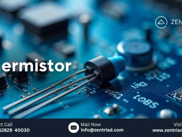 High-quality close-up of industrial termistors and temperature sensors used in electronics manufacturing by Zentriad, India.