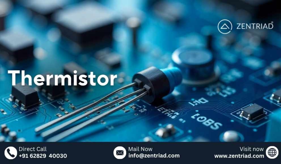 High-quality close-up of industrial termistors and temperature sensors used in electronics manufacturing by Zentriad, India.