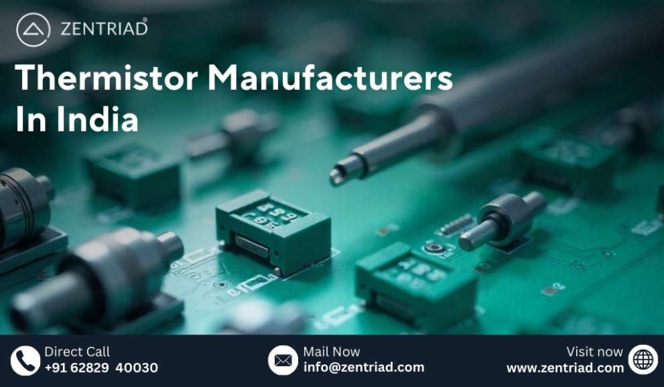 Thermistor manufacturers in India showcasing precision electronic temperature sensors produced by Zentriad for industrial and automotive applications