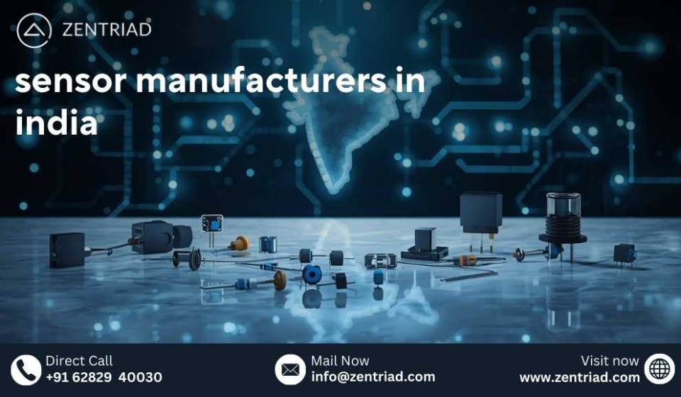 High-quality temperature sensors and electronic components with a digital India map background, representing leading sensor manufacturers in India