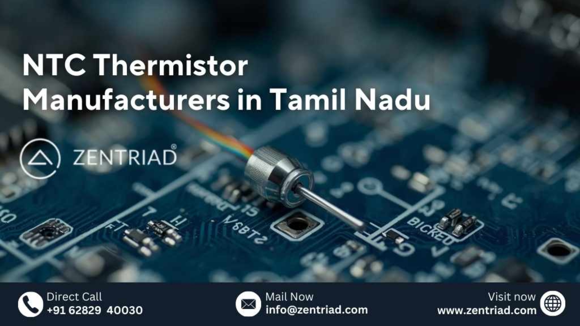 NTC thermistor temperature sensor used in electronics manufacturing and HVAC systems